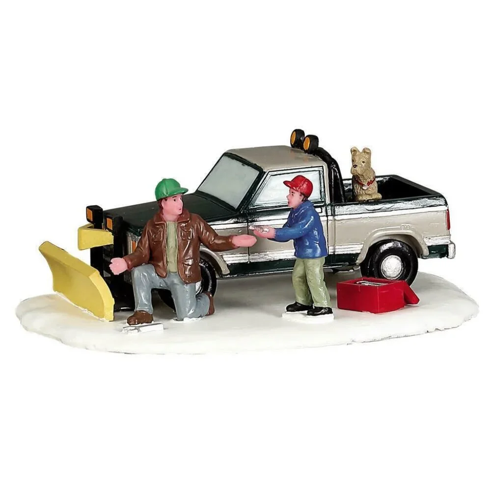Lemax 2017 Snow Plow Set-Up‎ Vail Village #53224 Father Son Teamwork Snowy Furry